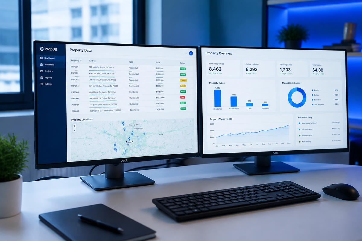 Monitors showing a custom property data dashboard